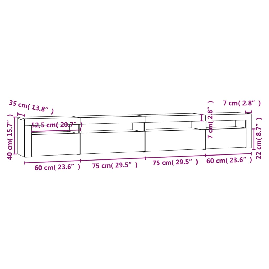 vidaXL Szafka pod TV z oświetleniem LED, szary dąb sonoma, 270x35x40cm