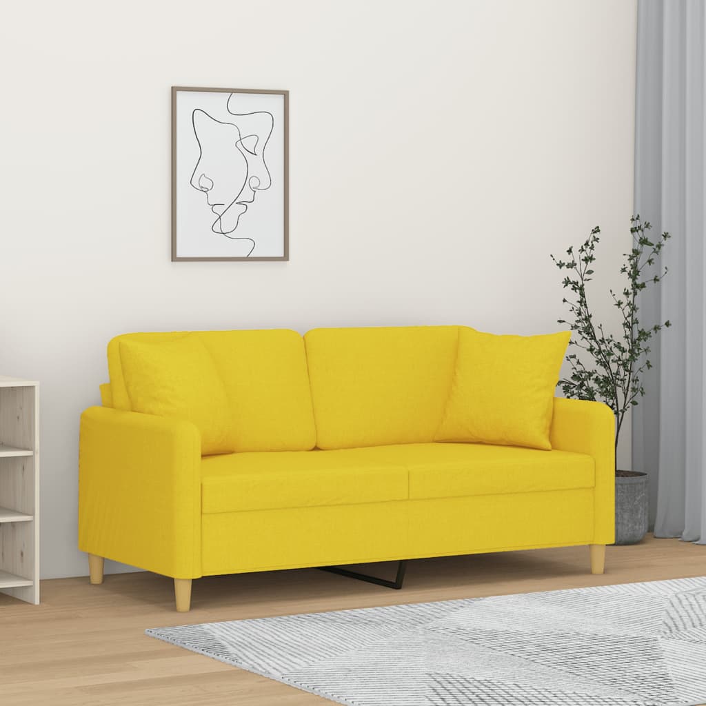 vidaXL 2-osobowa sofa z poduszkami, jasnożółta, 140 cm, tkanina