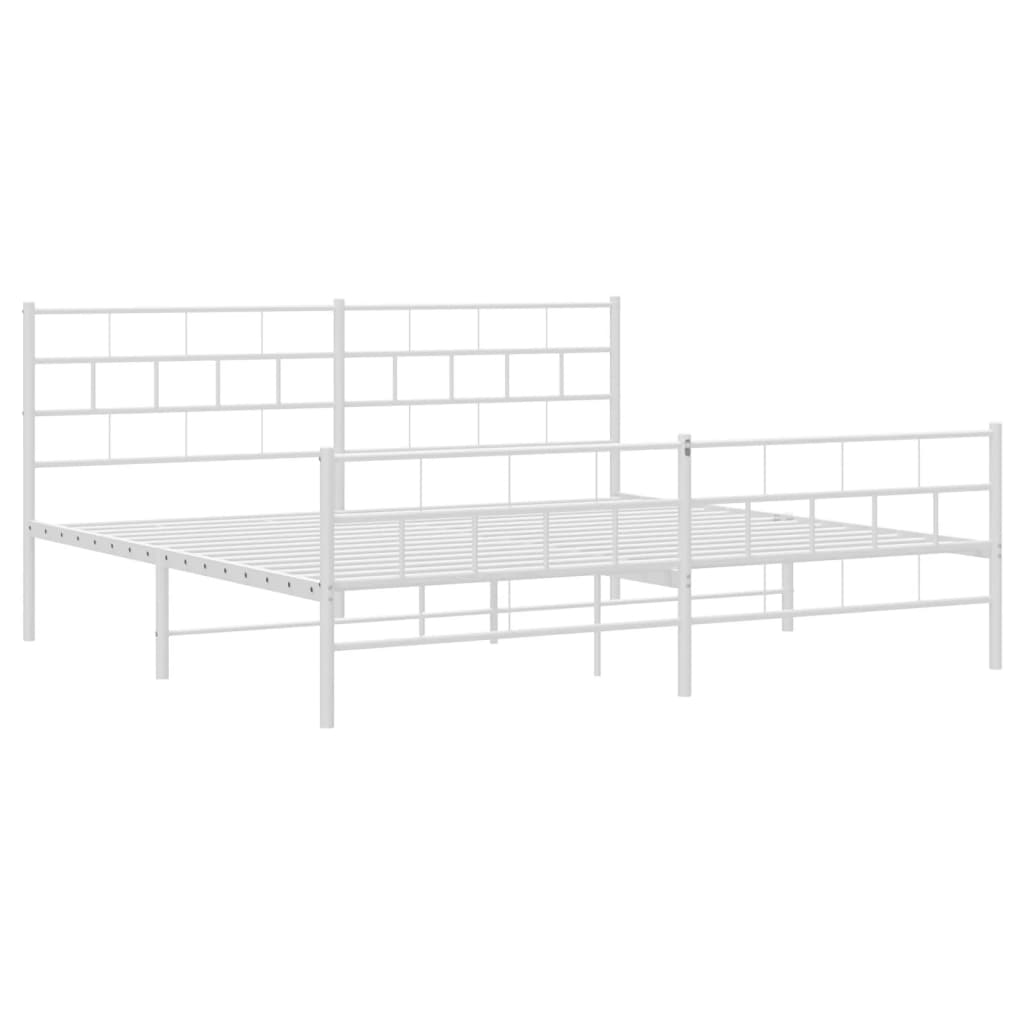 vidaXL Metalowa rama łóżka z wezgłowiem i zanóżkiem, biała, 193x203 cm