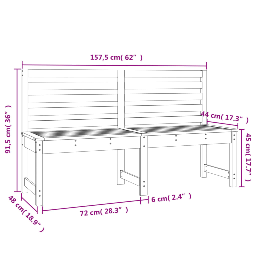 vidaXL Ławka ogrodowa, czarna, 157,5 cm, lite drewno sosnowe