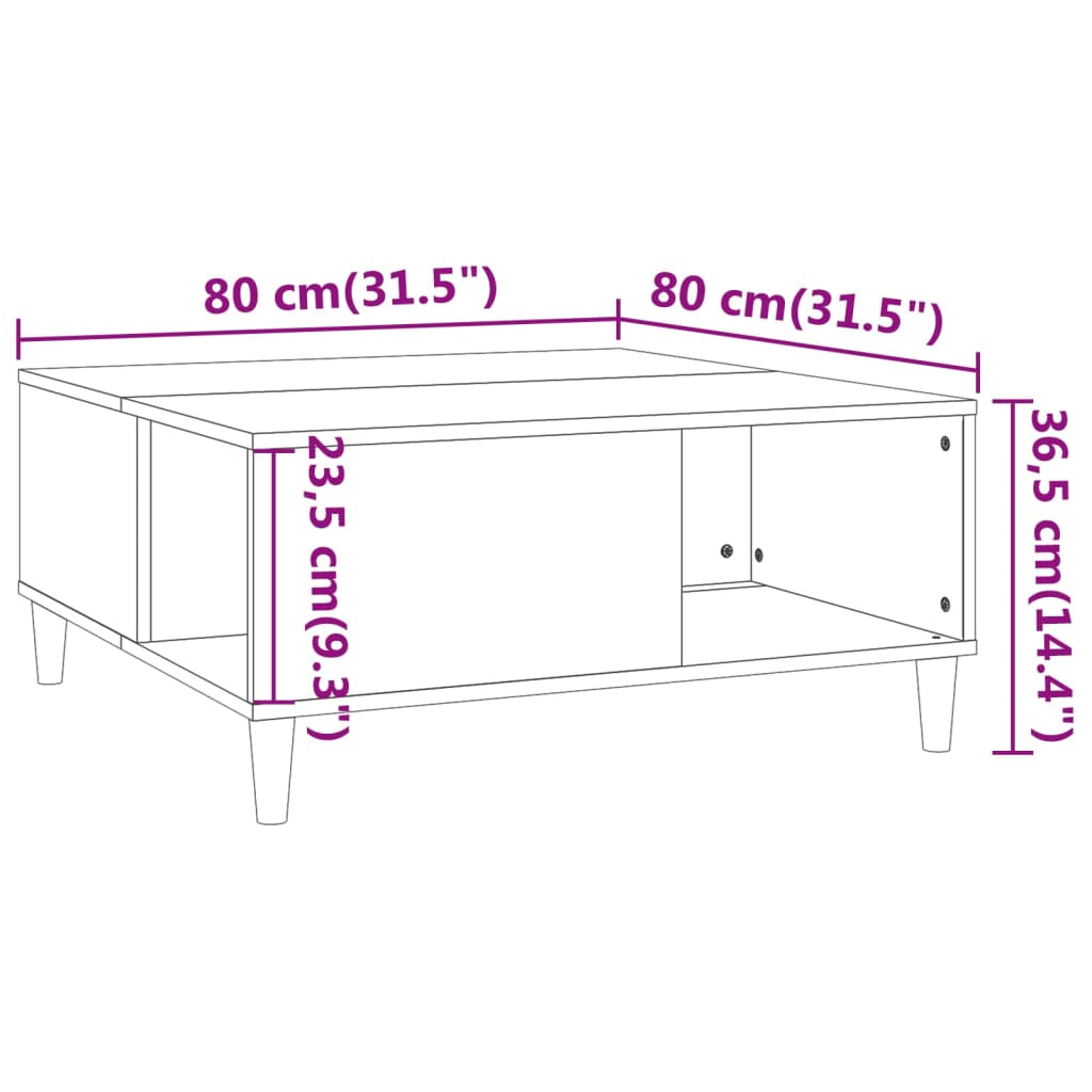 vidaXL Stolik kawowy, dąb sonoma 80x80x36,5 cm materiał drewnopochodny