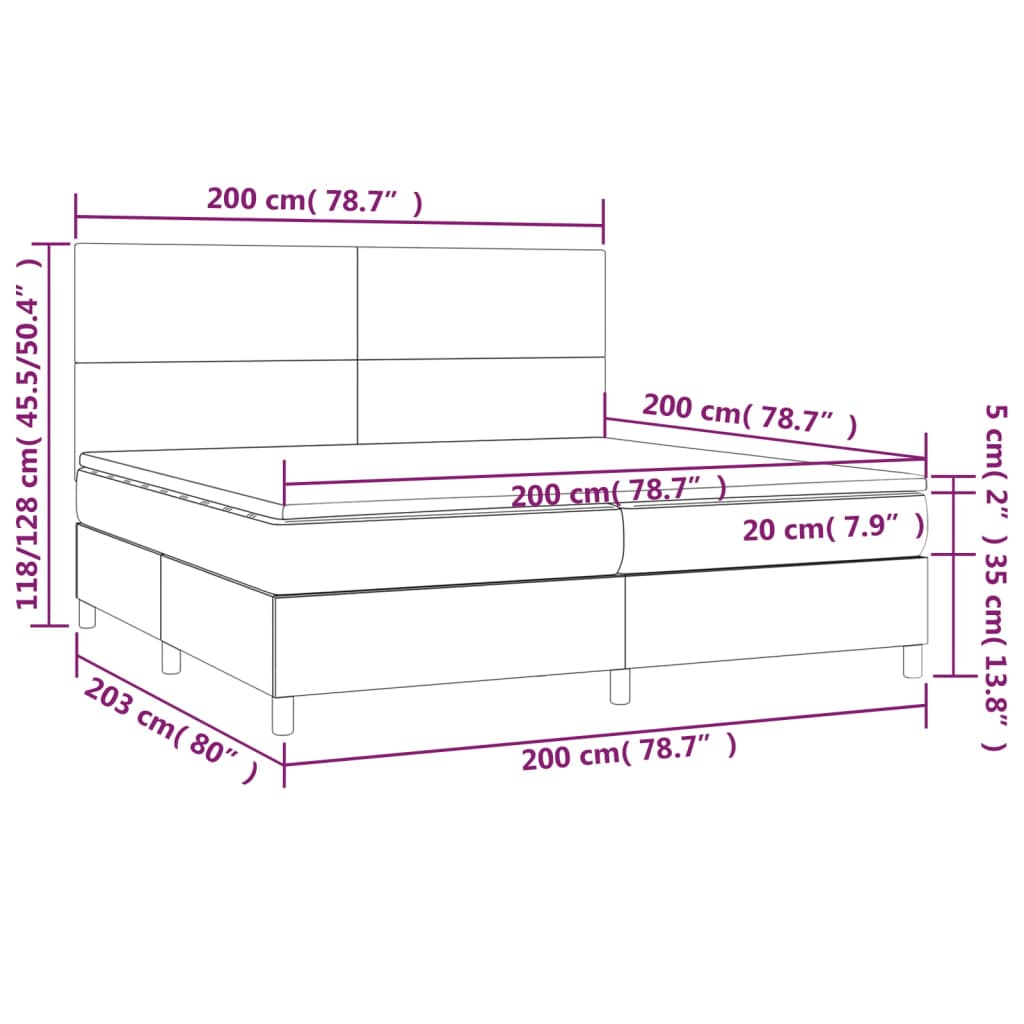 vidaXL Łóżko kontynentalne, materac i LED cappuccino 200x200 cm