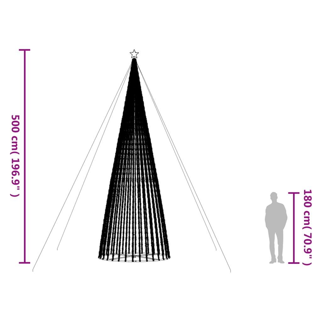 vidaXL Stożkowa choinka z lampek, 1544 kolorowych LED, 500 cm