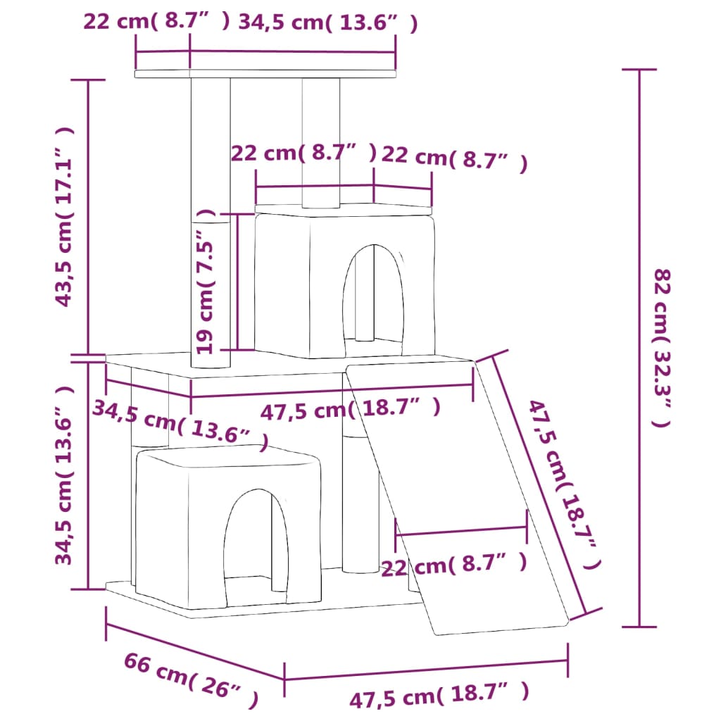 vidaXL Drapak dla kota z sizalowymi słupkami, ciemnoszary, 82 cm