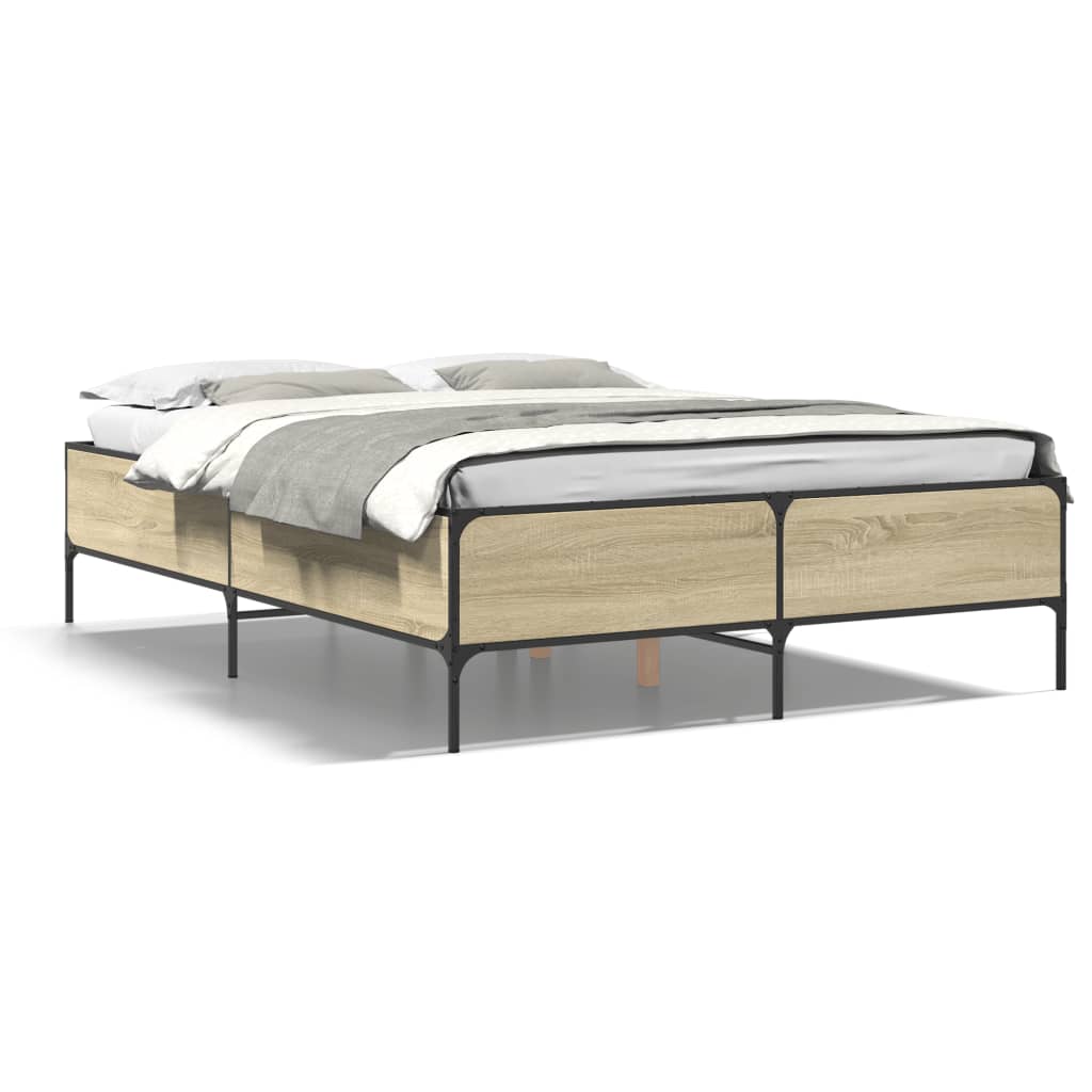vidaXL Rama łóżka, dąb sonoma, 140x190 cm, materiał drewnopochodny