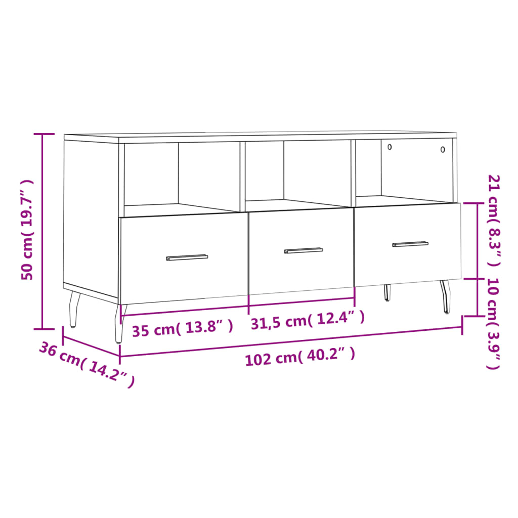 vidaXL Szafka pod TV, biała, 102x36x50 cm, materiał drewnopochodny