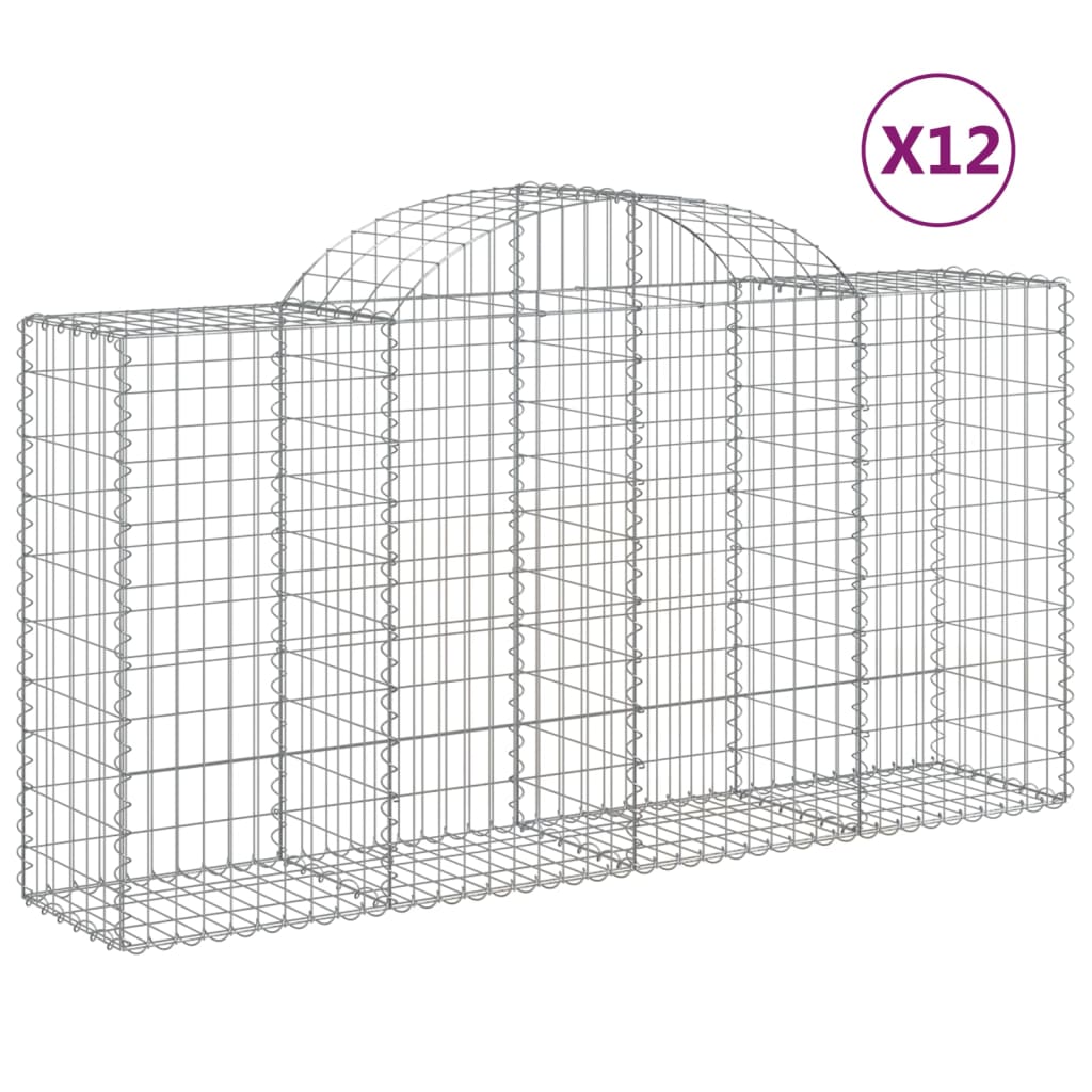 vidaXL Kosze gabionowe, 12 szt, 200x50x100/120cm, galwanizowane żelazo