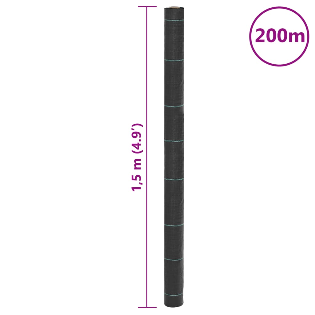 vidaXL Agrowłóknina antychwastowa, czarna, 1,5x200 m, PP