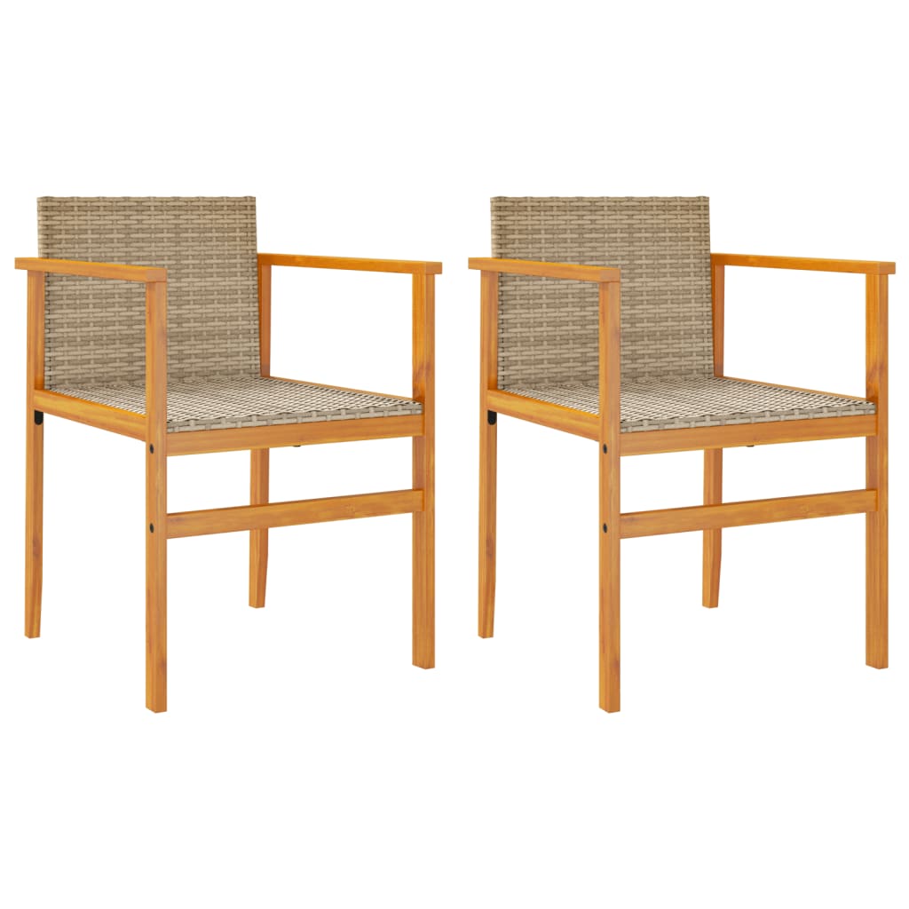 vidaXL Krzesła ogrodowe, poduszki, 2 szt., beżowe, rattan PE i drewno