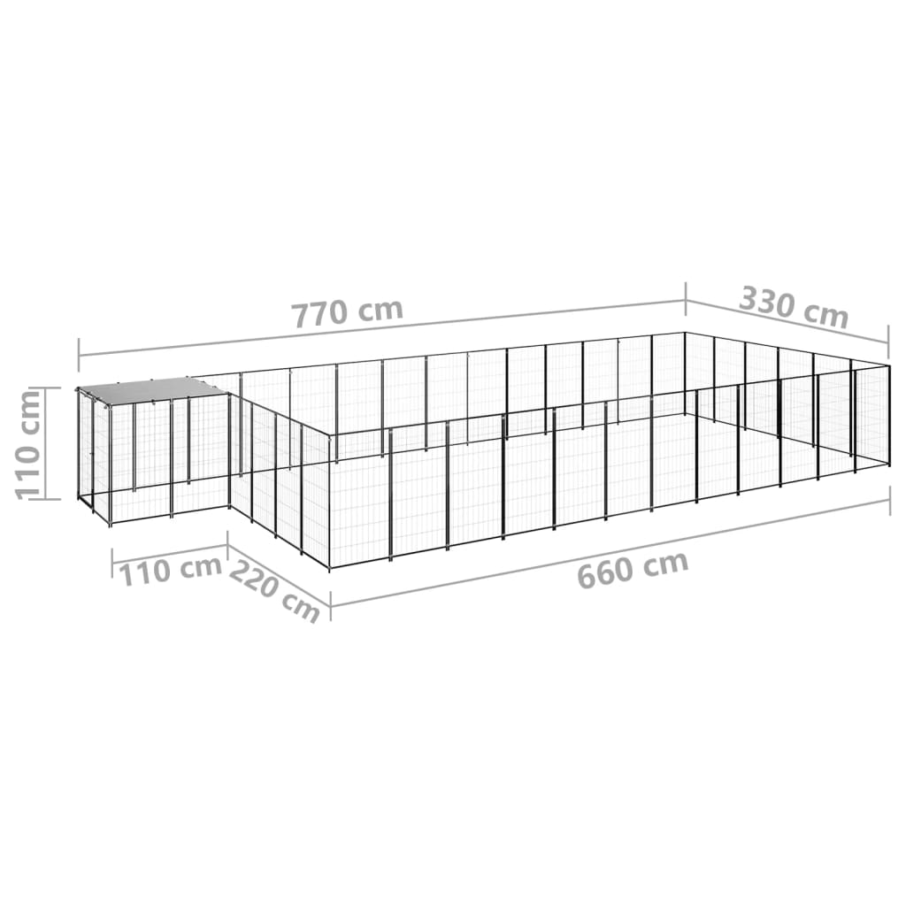 vidaXL Kojec dla psa, czarny, 22,99 m², stalowy