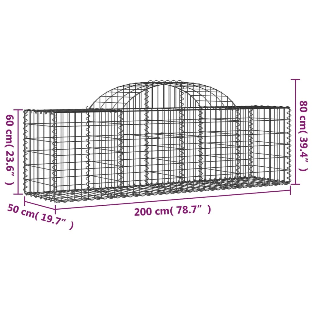 vidaXL Kosze gabionowe, 25 szt, 200x50x60/80 cm, galwanizowane żelazo