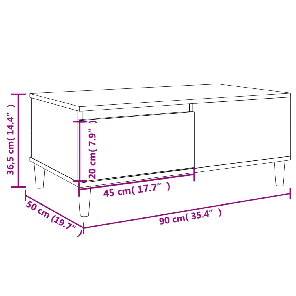 vidaXL Stolik kawowy, biały 90x50x36,5 cm, materiał drewnopochodny