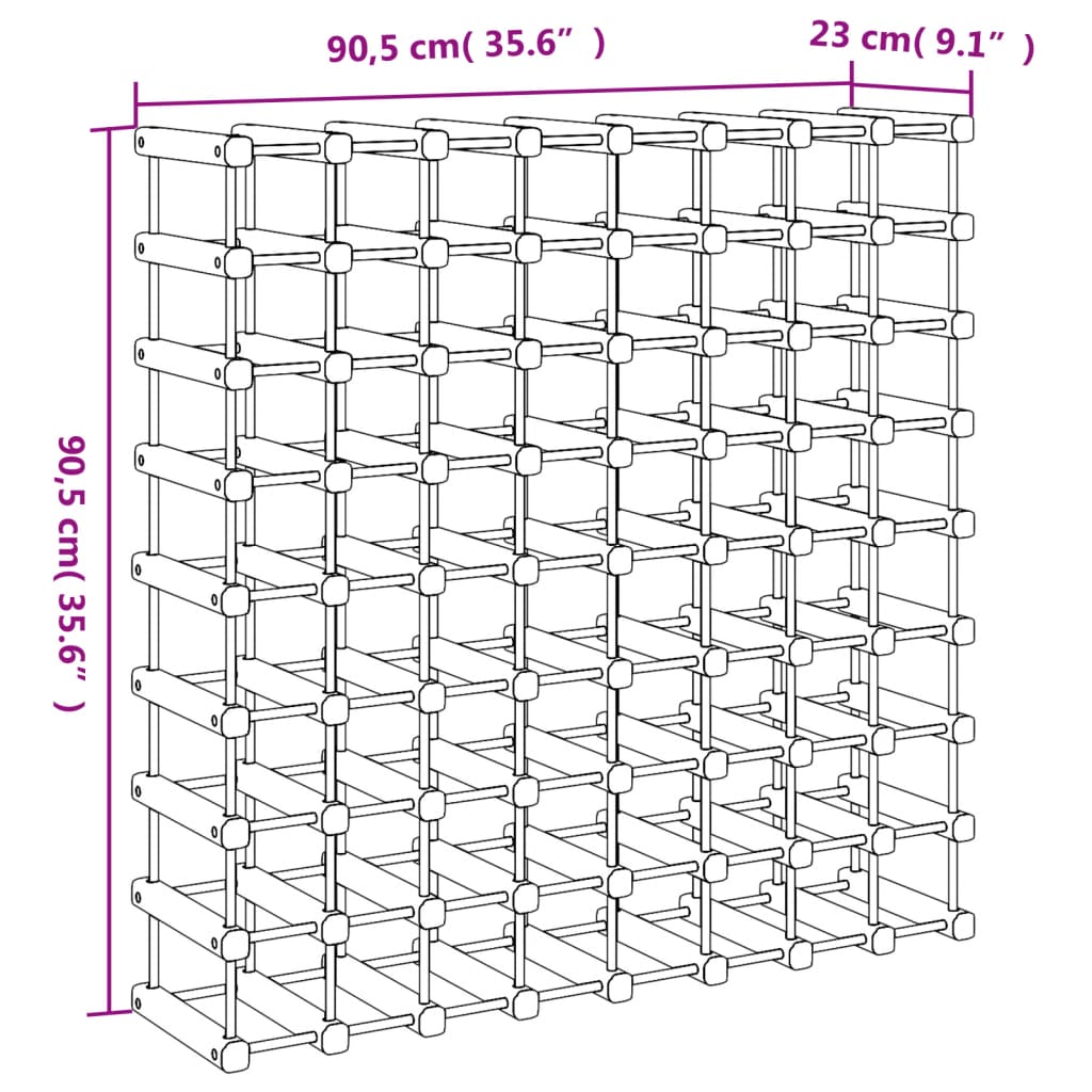 vidaXL Stojak na 72 butelki wina, 90,5x23x90,5 cm, lite drewno sosnowe