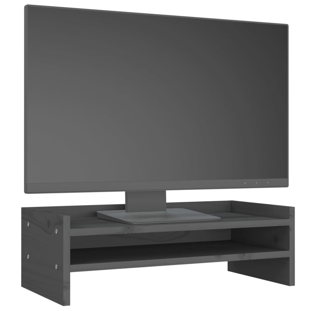 vidaXL Podstawka na monitor, szara, 50x24x16 cm, lite drewno sosnowe