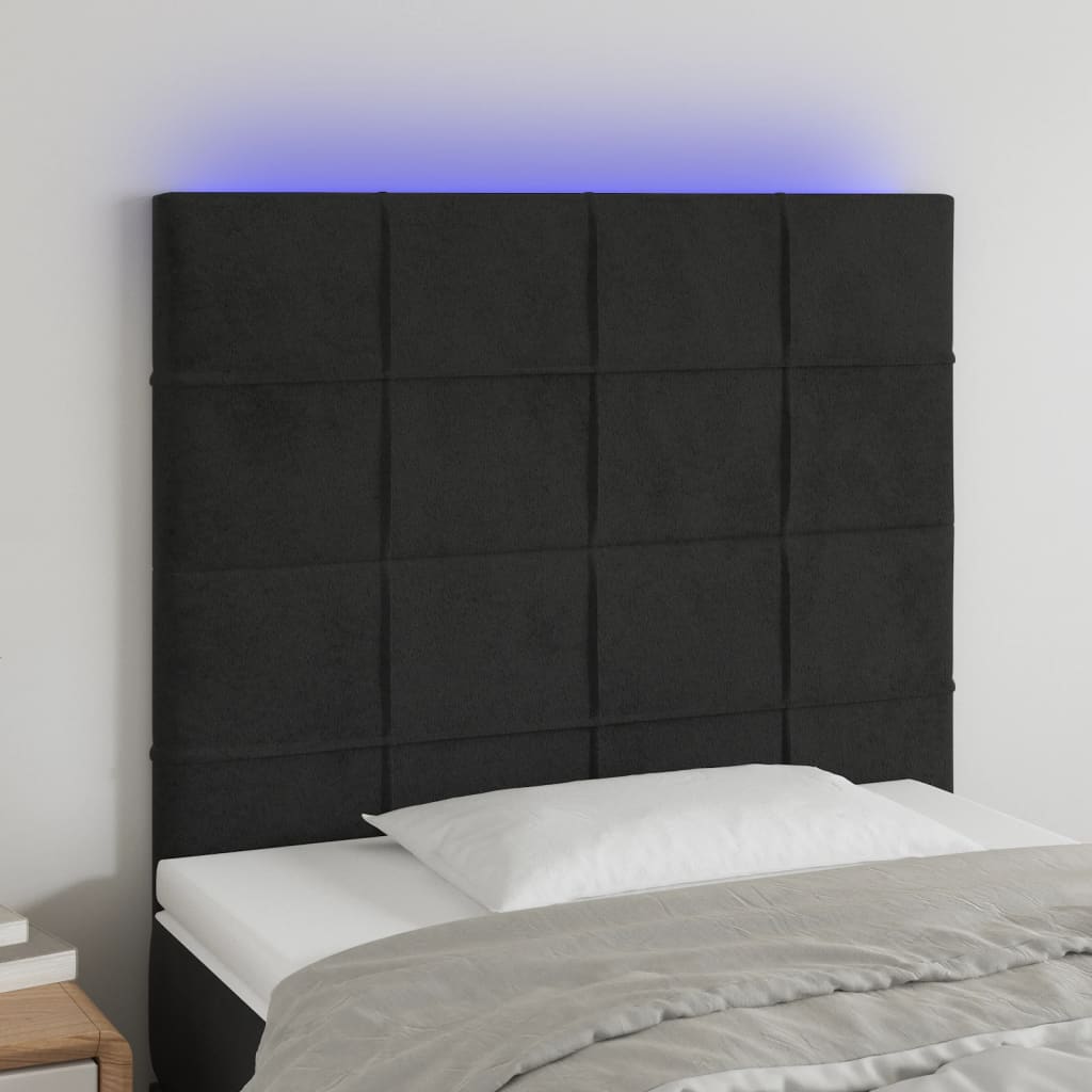 vidaXL Zagłówek do łóżka z LED, czarny, 100x5x118/128 cm, aksamit