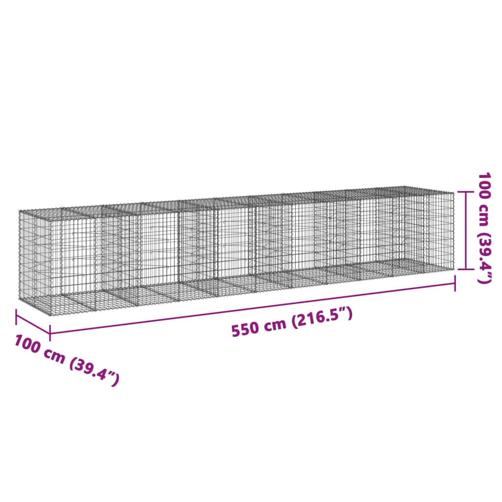 vidaXL Kosz gabionowy z pokrywą, 550x100x100 cm, galwanizowane żelazo