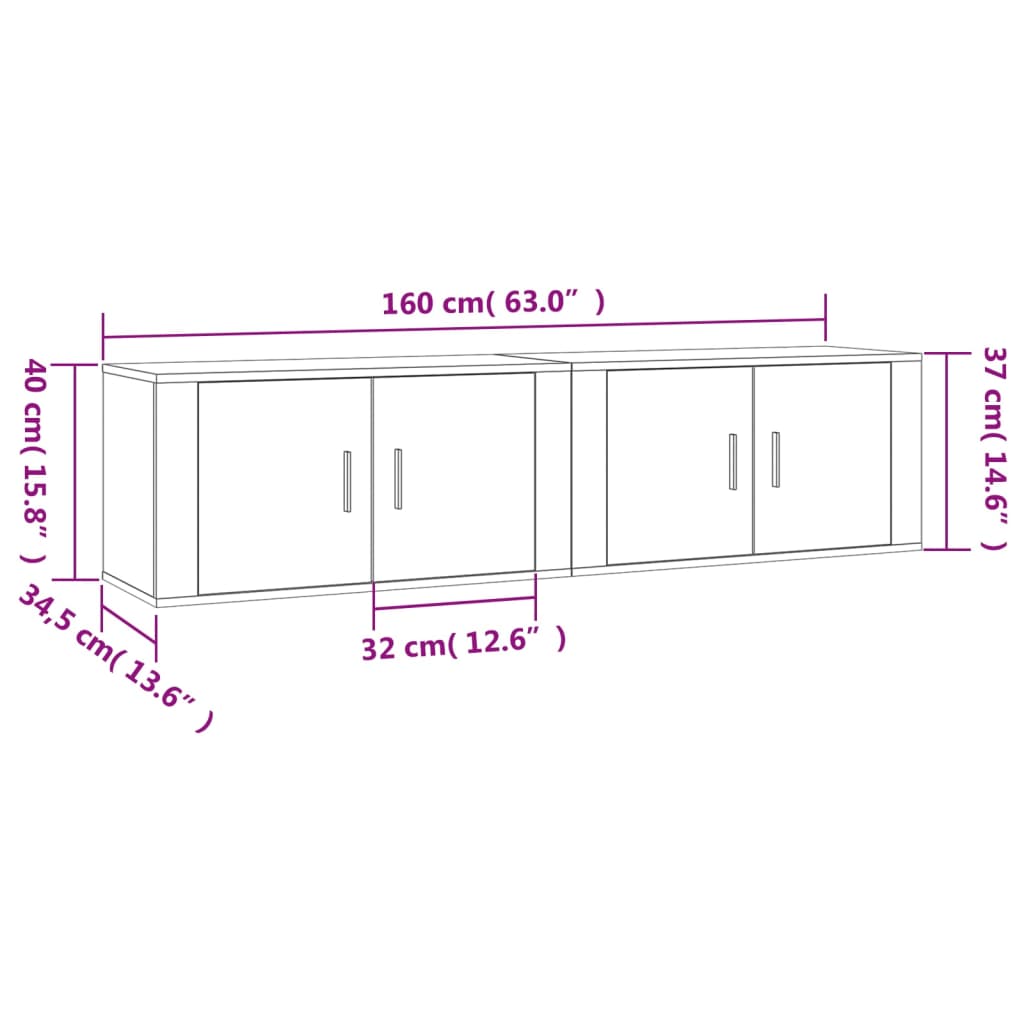 vidaXL Wiszące szafki TV, 2 szt., szary dąb sonoma, 80x34,5x40 cm