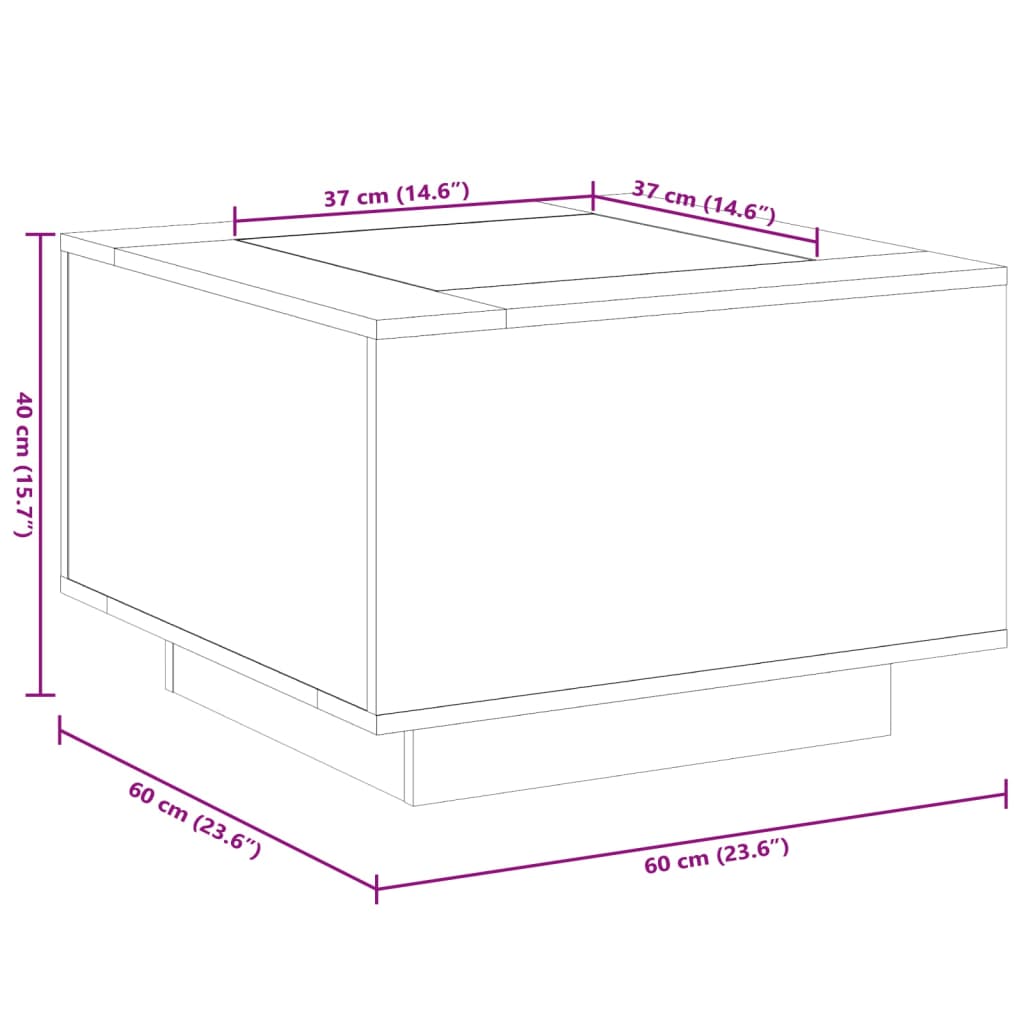 vidaXL Stolik kawowy z LED, biały, 60x60x40 cm