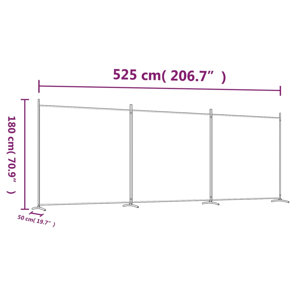 vidaXL Parawan 3-panelowy, biały, 525x180 cm, tkanina