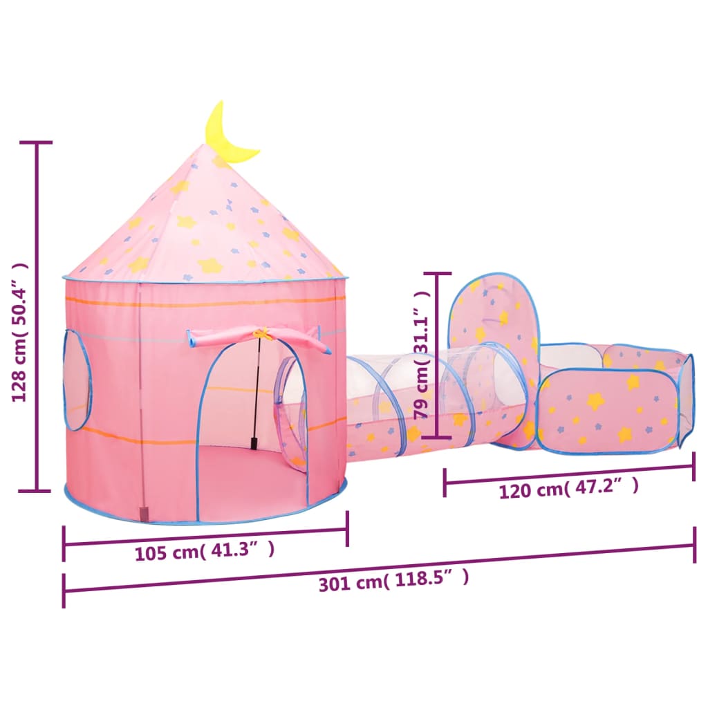 vidaXL Namiot do zabawy dla dzieci, różowy, 301x120x128 cm