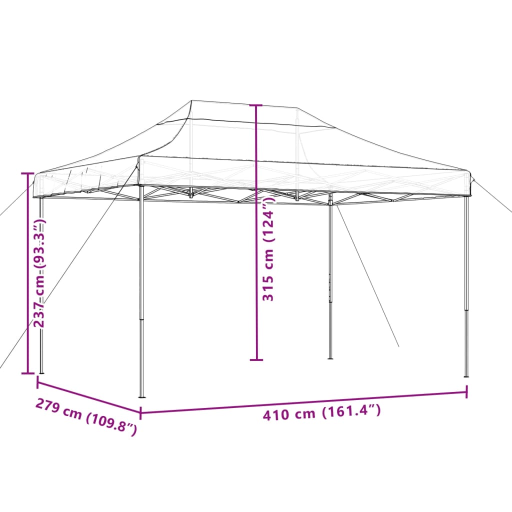 vidaXL Składany namiot imprezowy typu pop-up, czarny, 410x279x315 cm