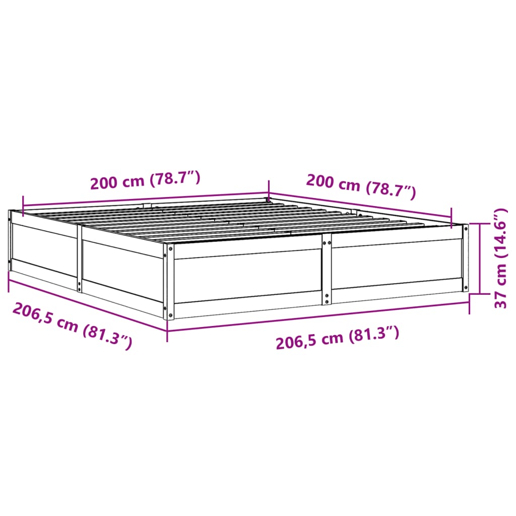 vidaXL Łóżko bez materaca, białe, 200x200 cm, lite drewno sosnowe