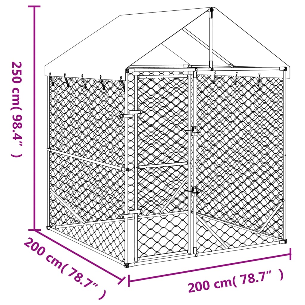 vidaXL Kojec dla psa, z dachem, srebrny, 2x2x2,5 m, stal galwanizowana