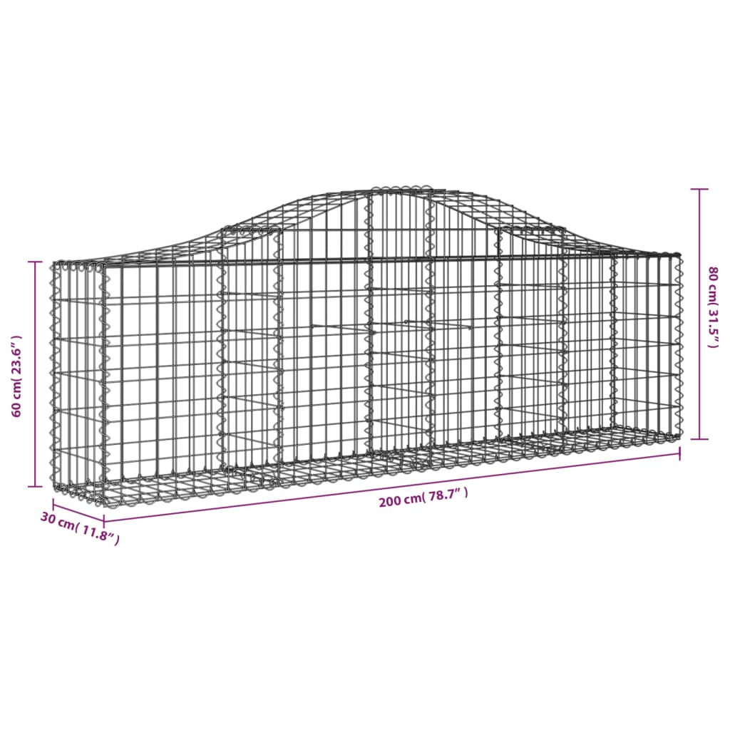 vidaXL Kosze gabionowe, 9 szt, 200x30x60/80 cm, galwanizowane żelazo