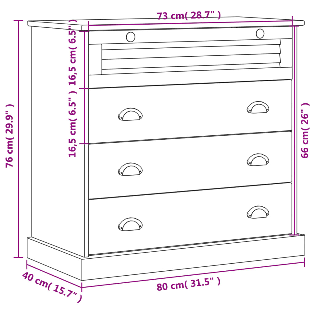 vidaXL Komoda VIGO, biała, 80x40x76 cm, lite drewno sosnowe