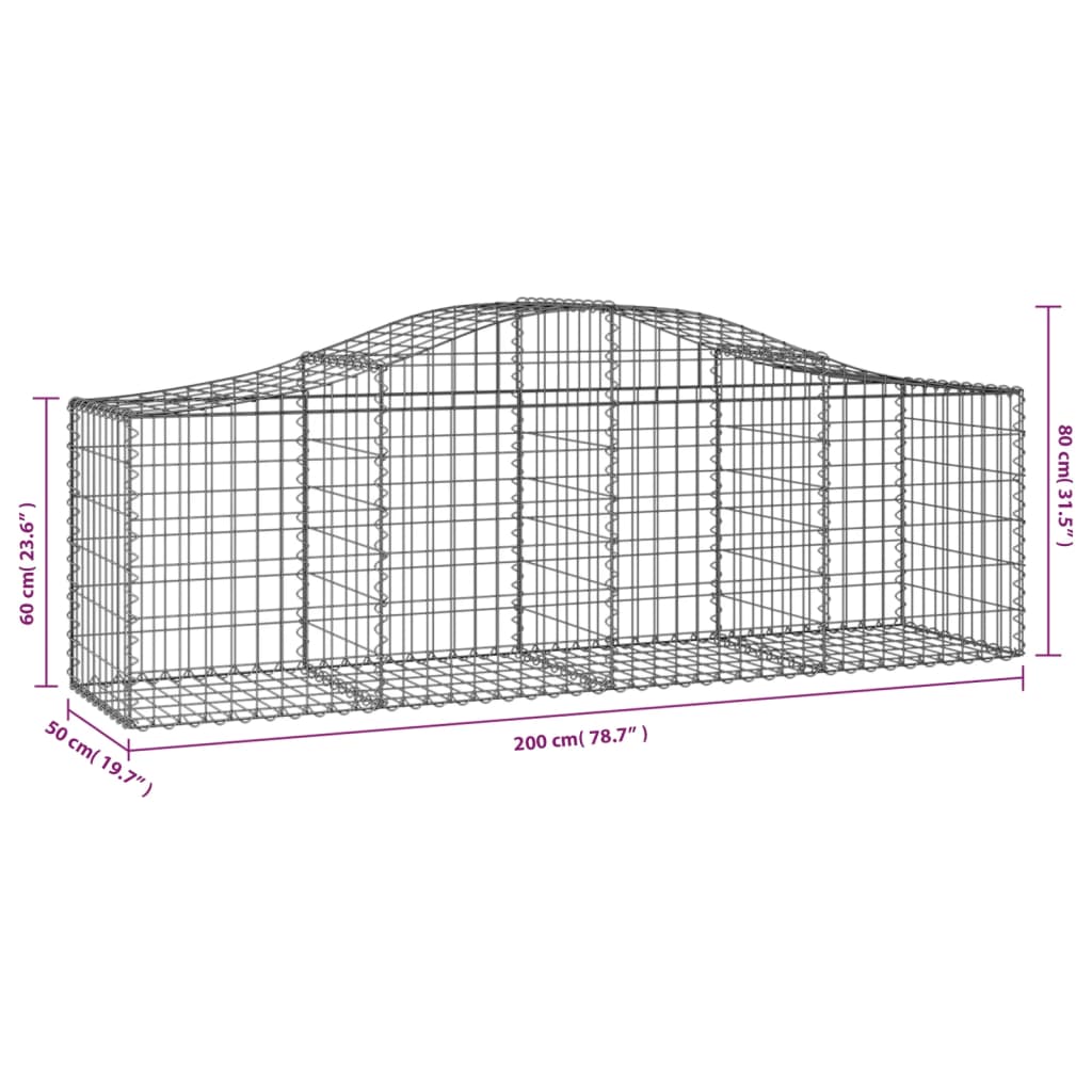 vidaXL Kosze gabionowe, 30 szt, 200x50x60/80 cm, galwanizowane żelazo