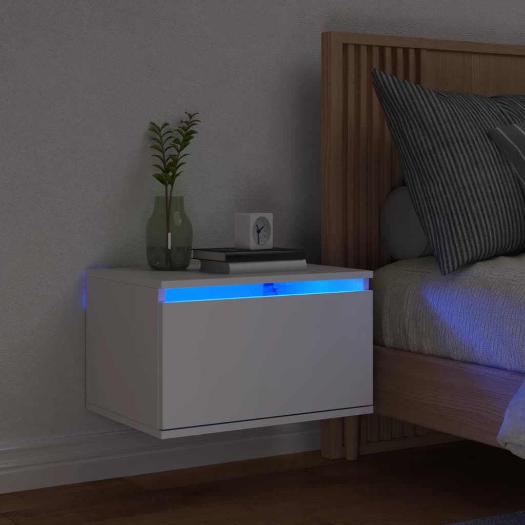 vidaXL Wisząca szafka nocna z podświetleniem LED, biała