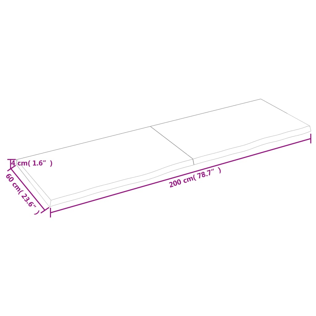 vidaXL Blat stołu, ciemnobrązowy, 200x60x(2-4) cm, lite drewno dębowe