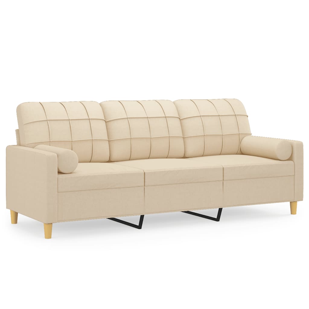 vidaXL 3-osobowa sofa z poduszkami, kremowa, 180 cm, tkanina
