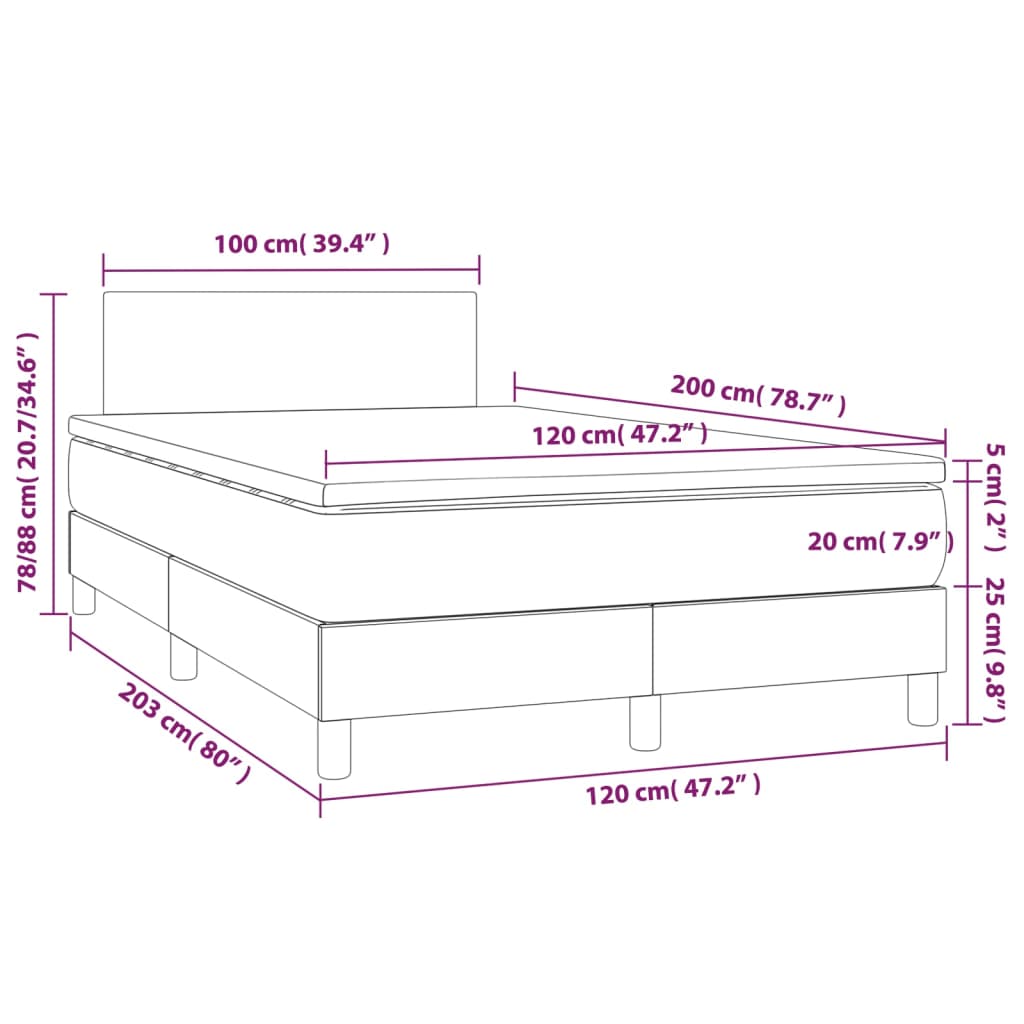 vidaXL Łóżko kontynentalne z materacem i LED, szara ekoskóra 120x200cm