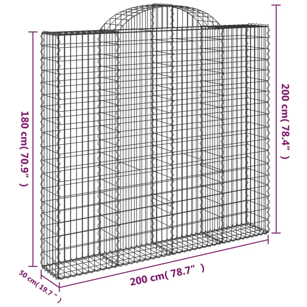 vidaXL Kosze gabionowe, 2 szt, 200x50x180/200 cm, galwanizowane żelazo