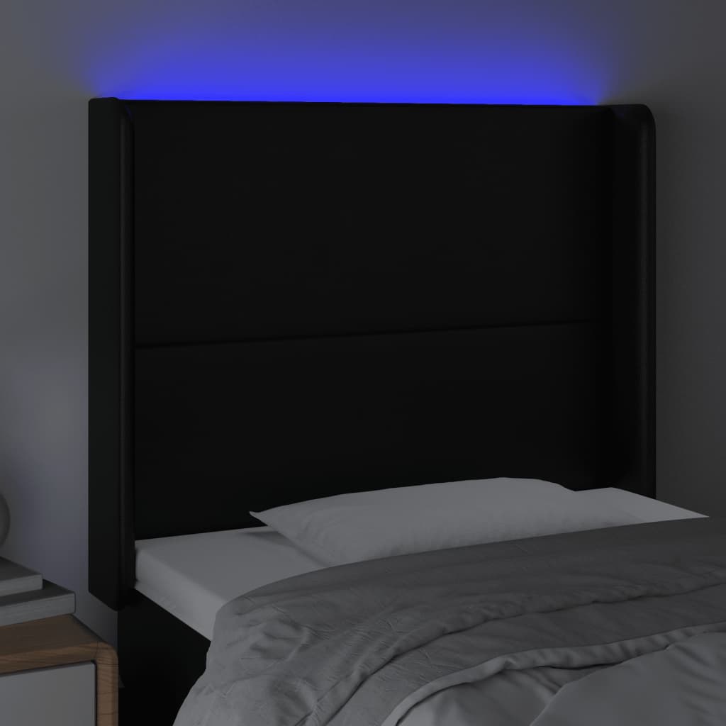 vidaXL Zagłówek do łóżka z LED, czarny 83x16x118/128 cm sztuczna skóra