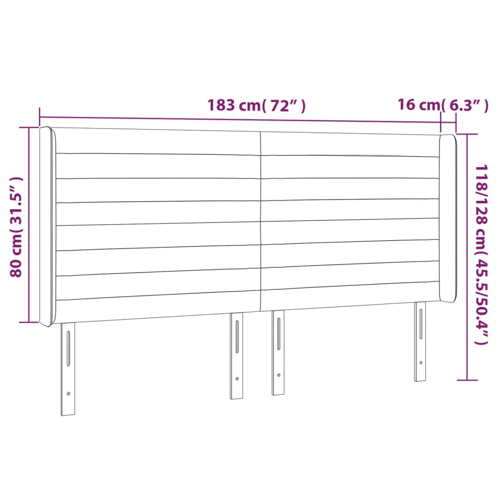 vidaXL Zagłówek do łóżka z LED, ciemnoszary, 183x16x118/128cm, aksamit