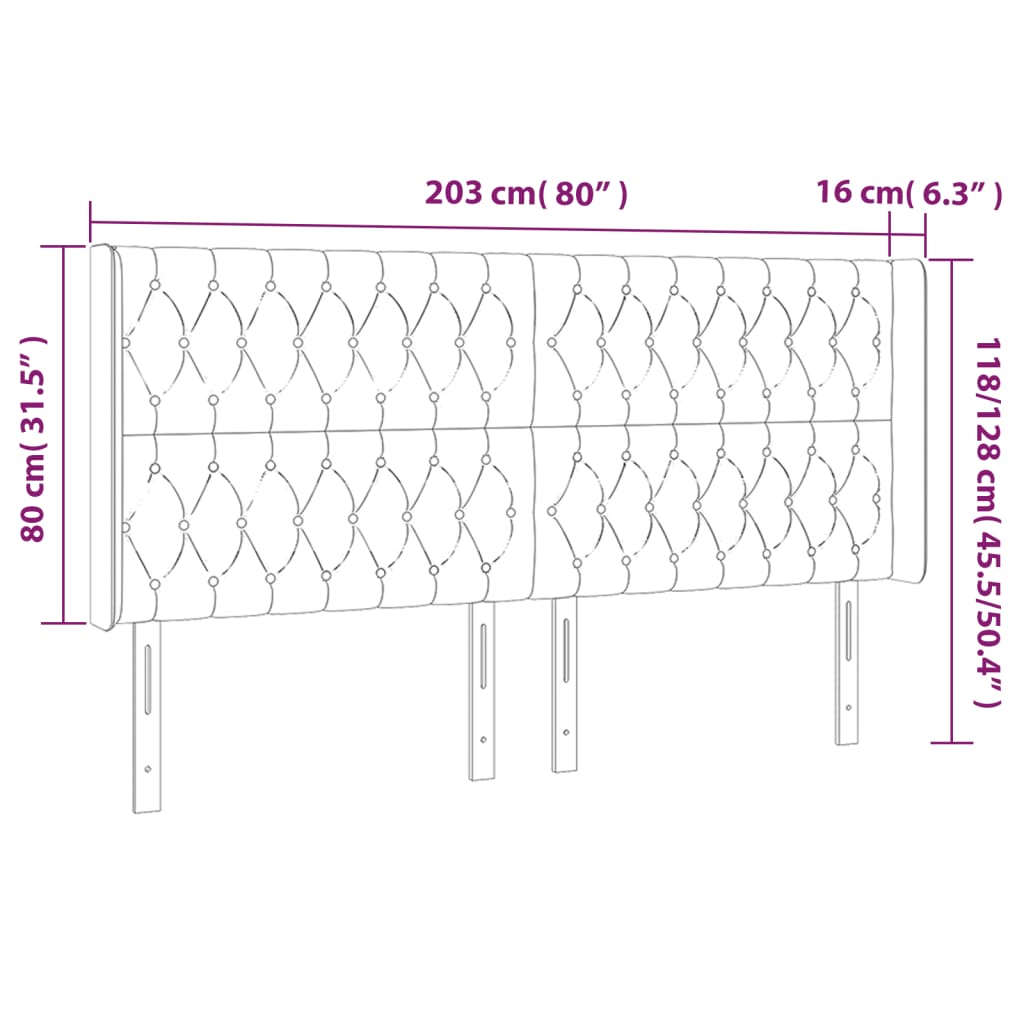 vidaXL Zagłówek do łóżka z LED, różowy, 203x16x118/128 cm, aksamit