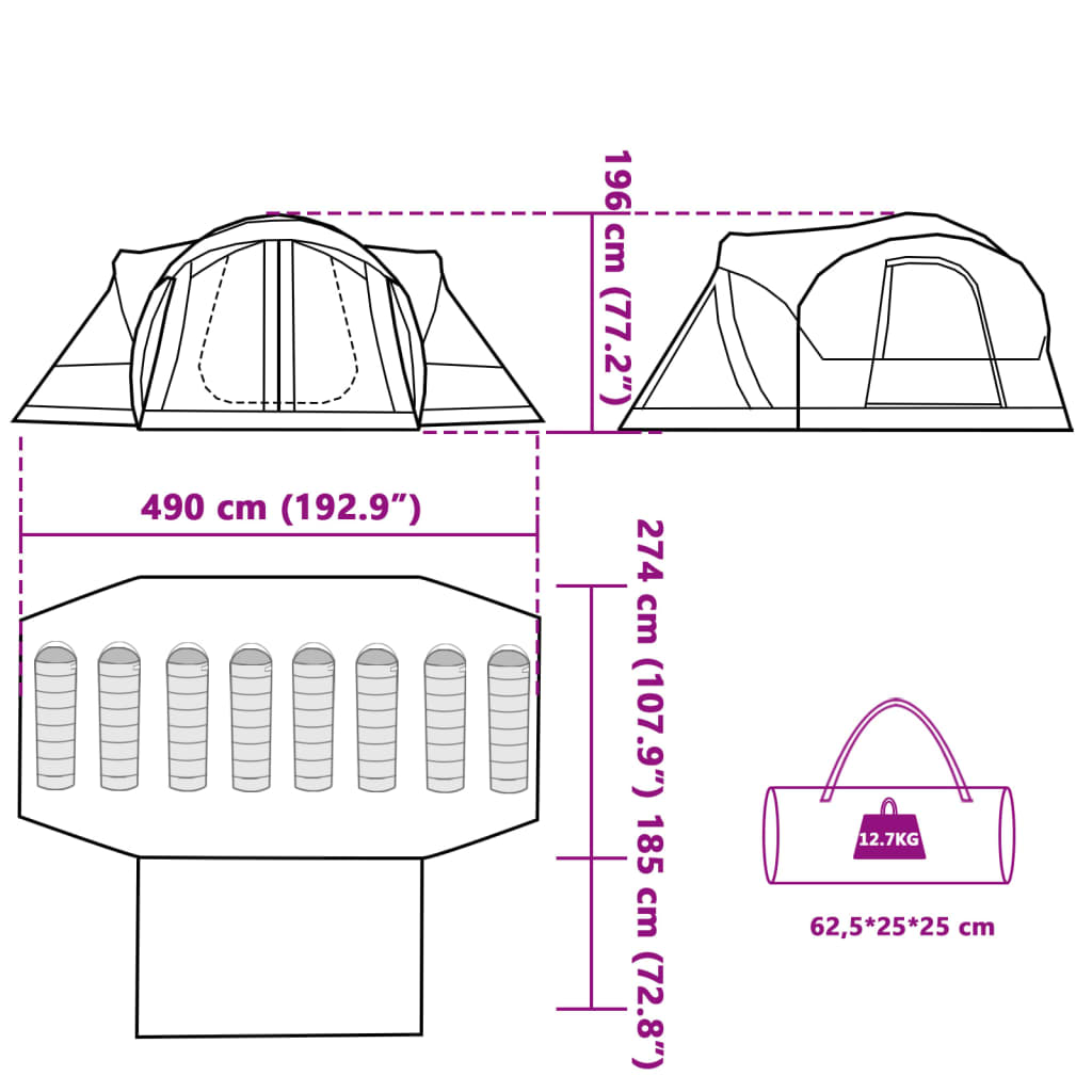 vidaXL Namiot rodzinny tipi, 8-os., niebieski, wodoszczelny