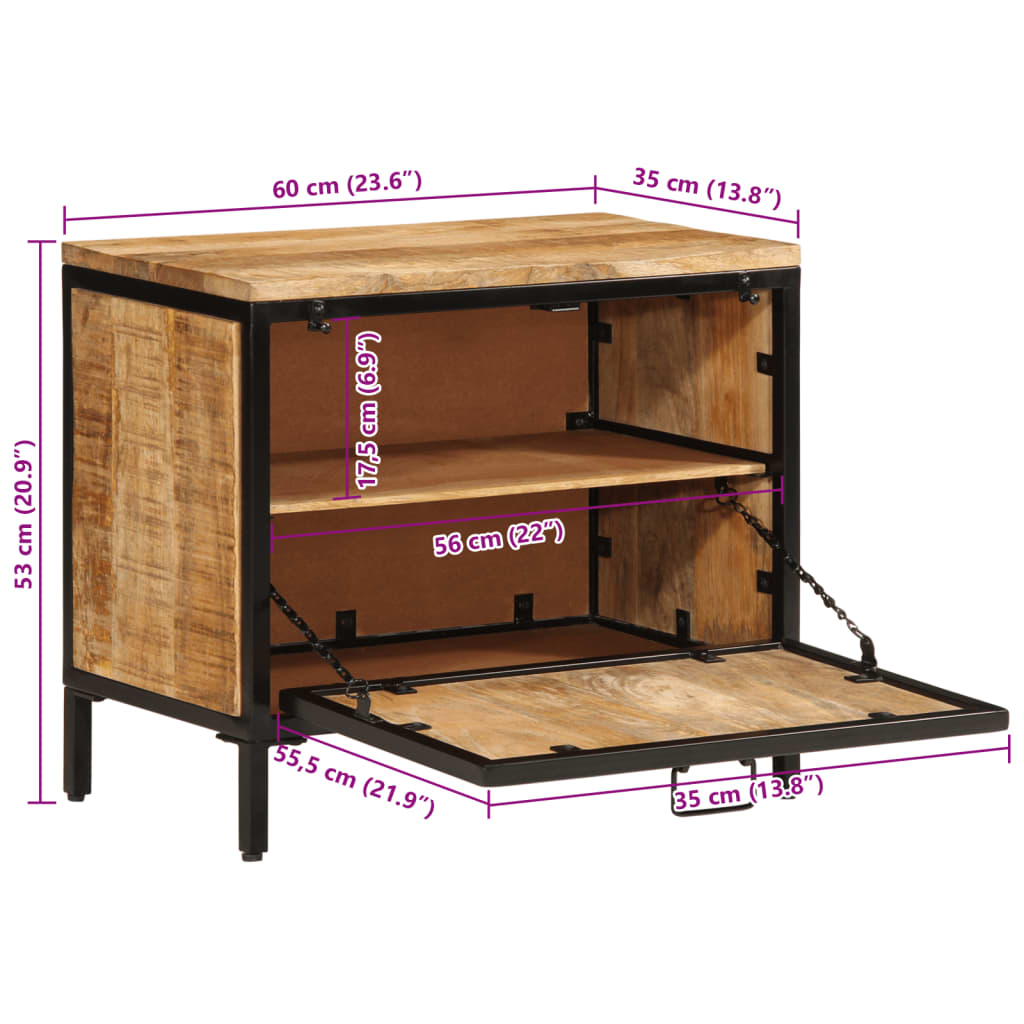 vidaXL Szafka na buty, 60x35x53 cm, lite, surowe drewno mango