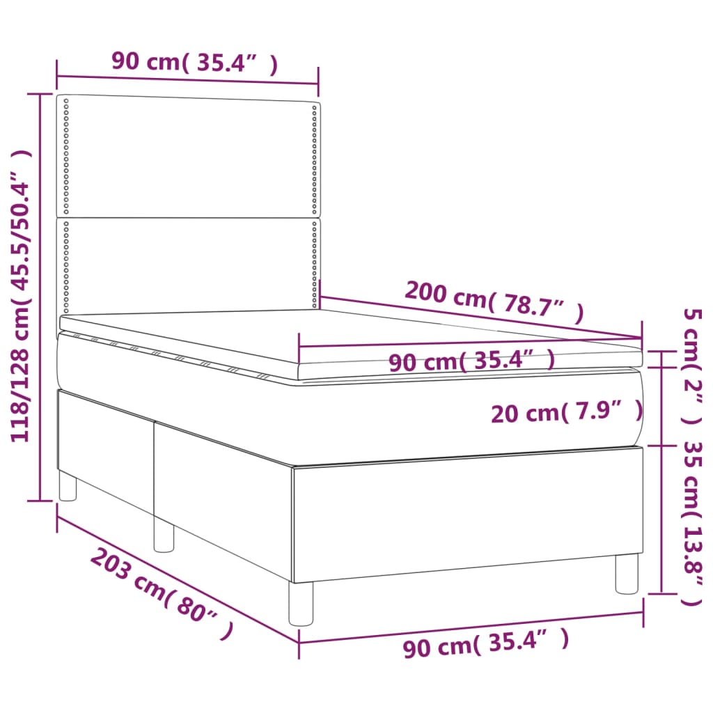 vidaXL Łóżko kontynentalne z materacem, ciemnoszara tkanina 90x200 cm