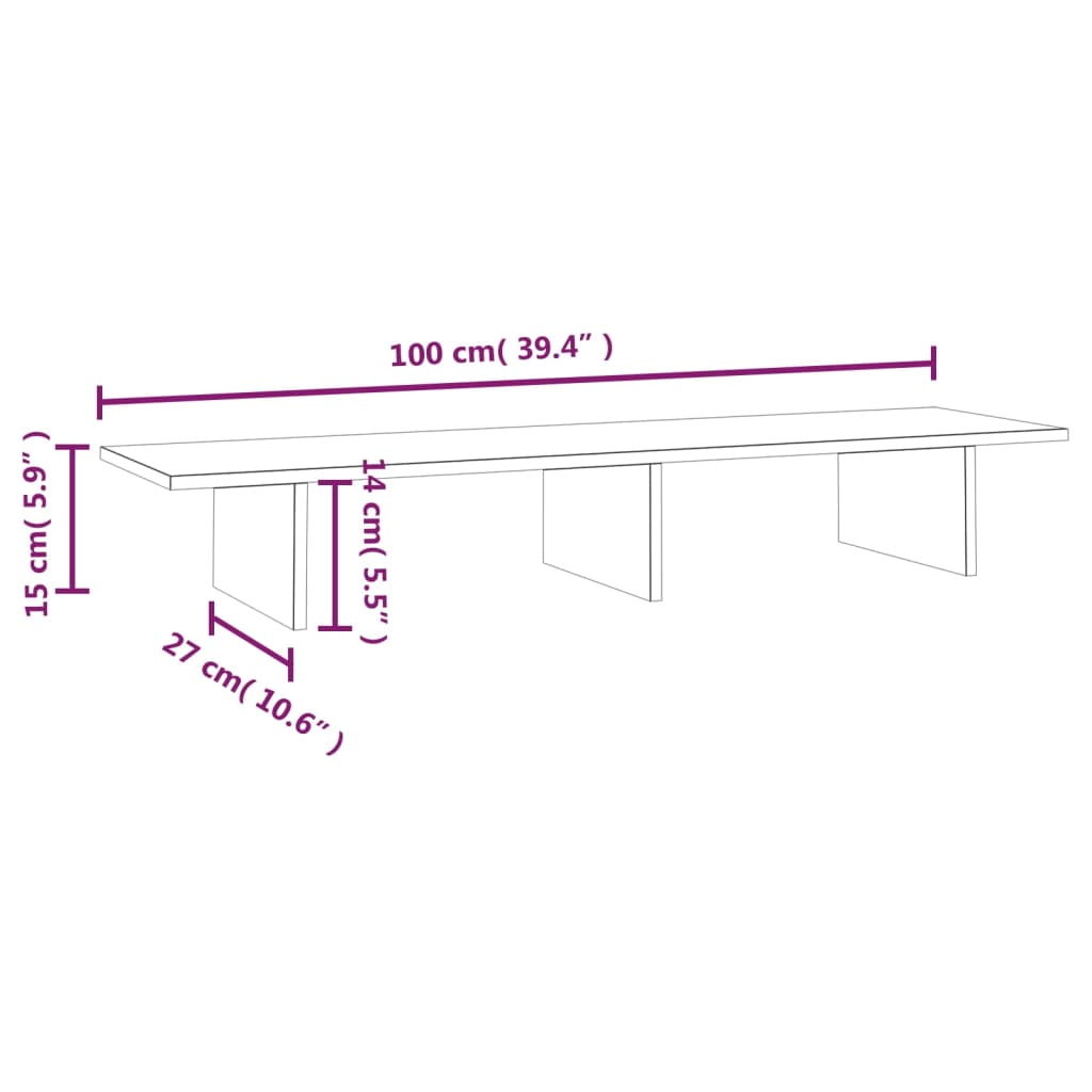 vidaXL Podstawka na monitor, 100x27x15 cm, lite drewno sosnowe