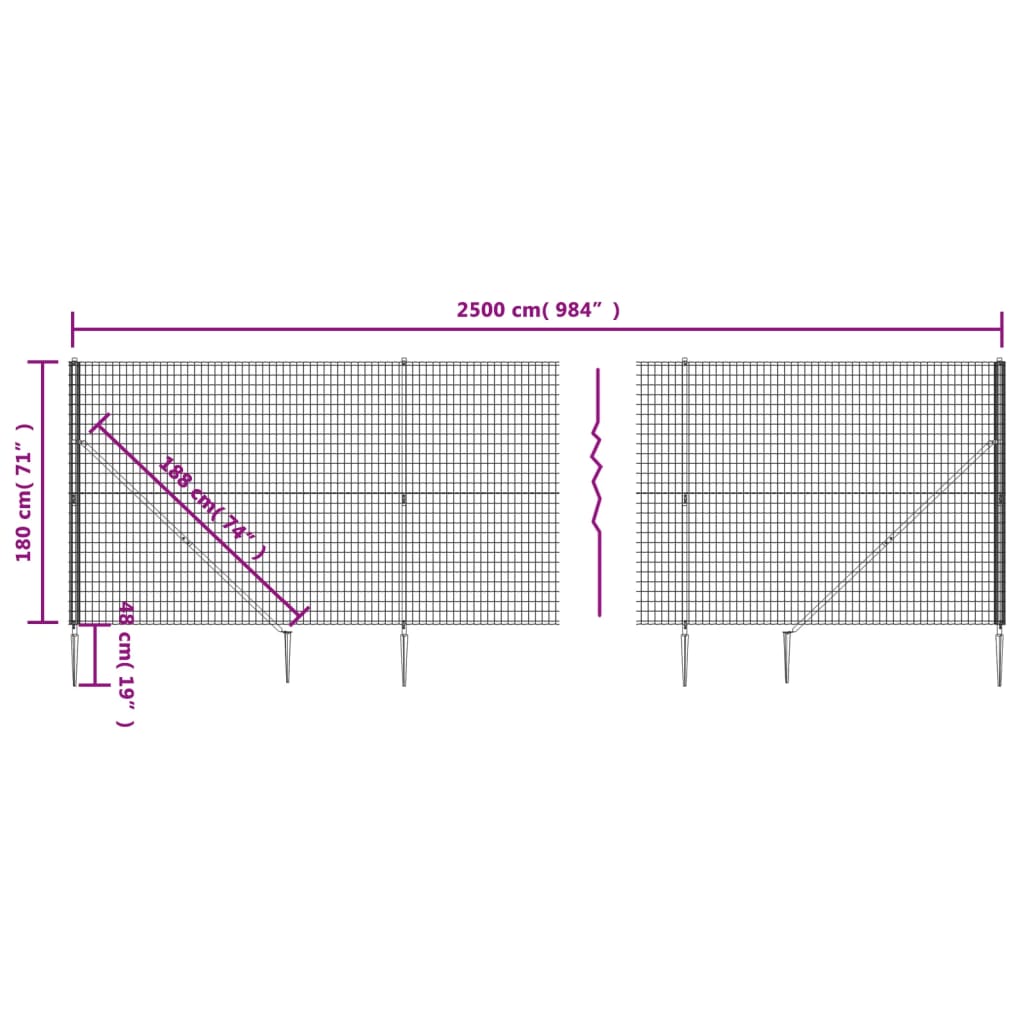 vidaXL Ogrodzenie z siatki, z kotwami, antracytowe, 1,8x25 m