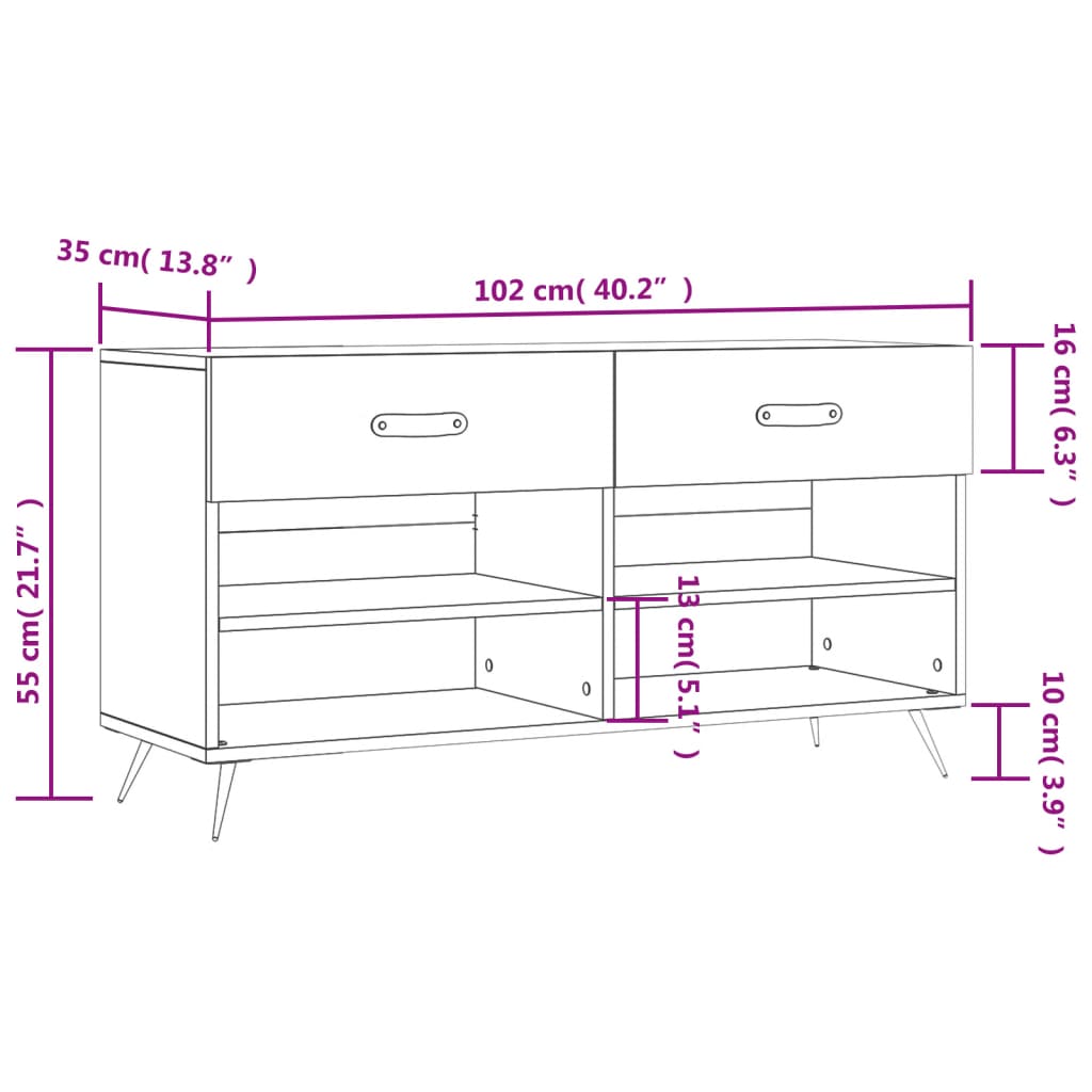 vidaXL Ławka z miejscem na buty, szarość betonu, 102x35x55 cm