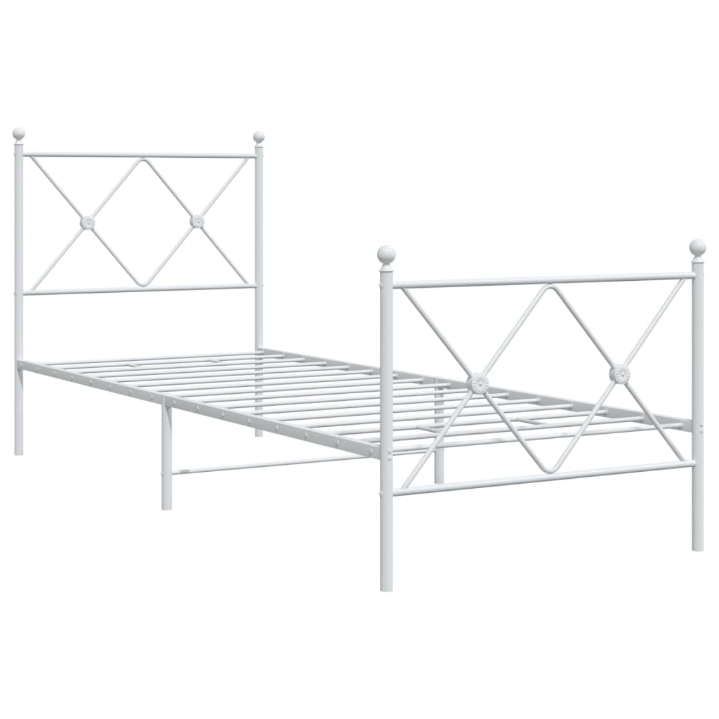 vidaXL Metalowa rama łóżka z wezgłowiem i zanóżkiem, biała, 80x200 cm
