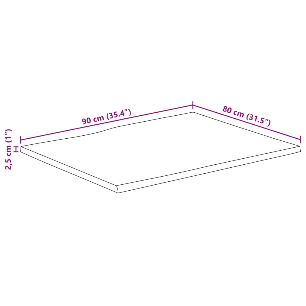 vidaXL Blat stołu, 90x80x2,5 cm, naturalna krawędź, lite drewno mango