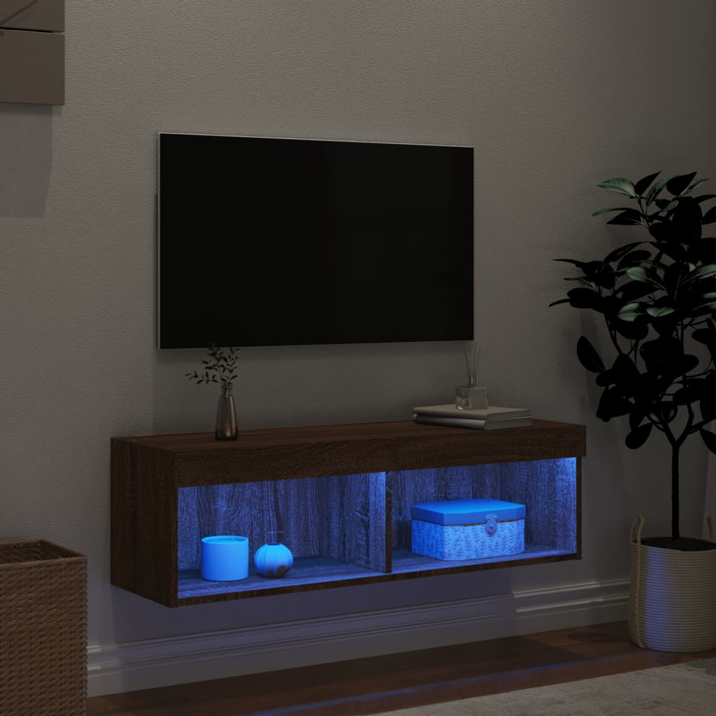 vidaXL Szafka TV z oświetleniem LED, brązowy dąb, 100x30x30 cm