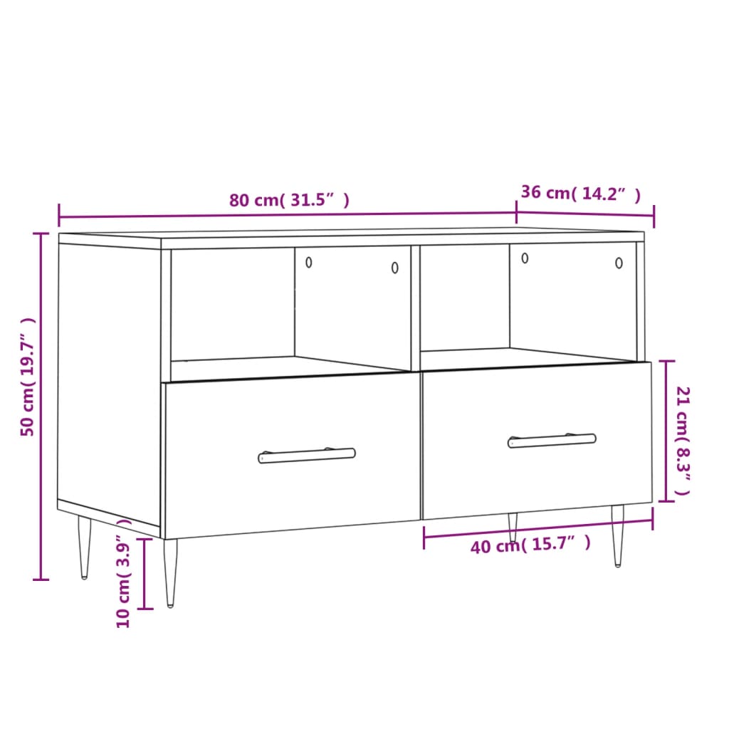 vidaXL Szafka pod TV, biała, 80x36x50 cm, materiał drewnopochodny