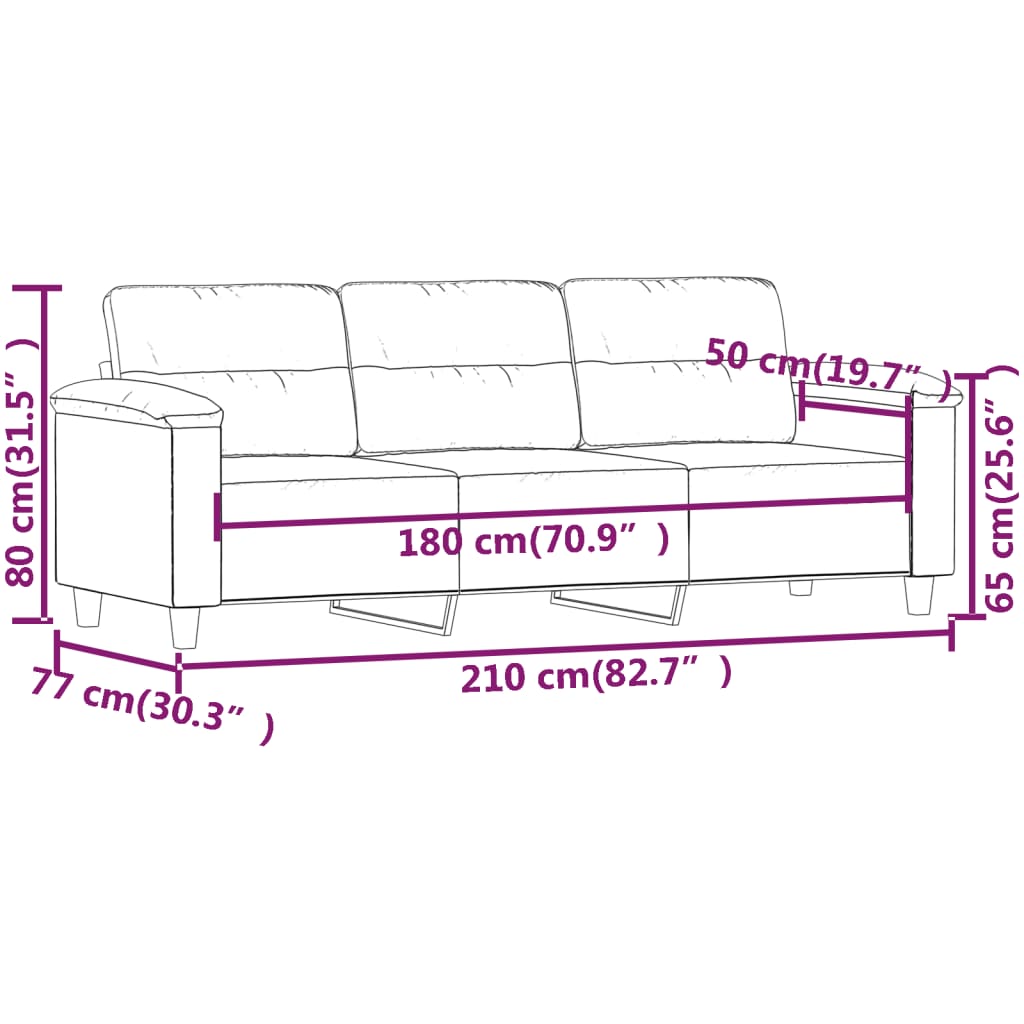 vidaXL 3-osobowa sofa, czarny, 180 cm, tapicerowana mikrofibrą