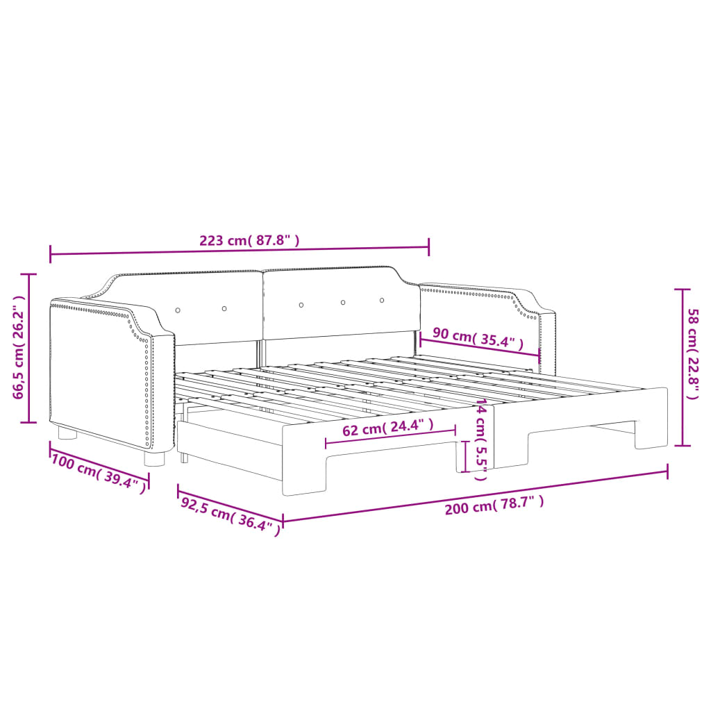 vidaXL Sofa rozsuwana, czarna, 90x200 cm, tkanina